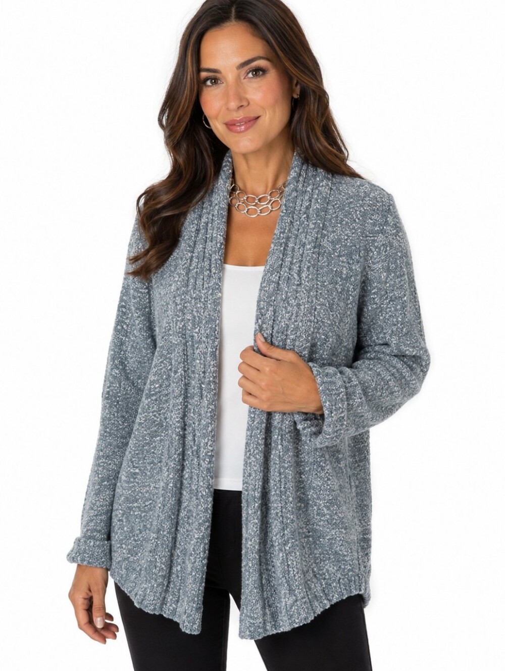 Field Manir Wool Blens Elegant Dusty Blue Women's Cardigan Pockets Size M Boho